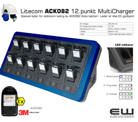 12 Punkt Rekkelader til 3M Peltor LiteCom ACK082 Atex batteri