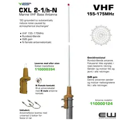 Procom CXL 2-1/h Marine VHF Omni Base Antenna (155-175MHz ) - Modell 110000124
