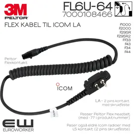 3M Peltor Flex kabel FL6U-64 for Icom LA-kontakt (7000108466)