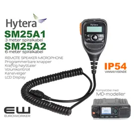 Hytera SM25A1 (3m) & SM25A2 (6m) Monofon med LCD display for MD- Mobil Radioer (IP54)