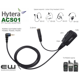 Hytera ACS-01  PTT adapter & MIC med 3,5 mm audioinngang for Listen Only Earpiece (PD365, PD355, PD375)