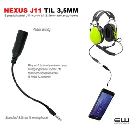Spesial Peltor adapterkabel fra Peltor J11 til 3,5mm mobil