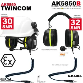 A-Kabel AK5850B Twincom (J11, Atex, SNR30) - akabel - a-KABEL_HJELMFESTE - AK5850B
HJELMFESTE + 3,5mm AUX - AK5850BS

HODEBØYLE - AK5850BH
HODEBØYLE + 3,5mm AUX - AK5850BHS_euroworker