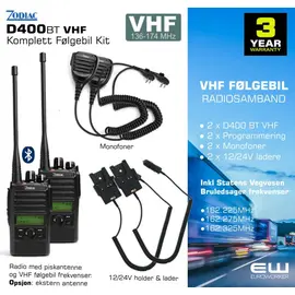 Komplett Følgebil Kit - Zodiac D400BT VHF Bluetooth