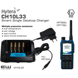 Hytera CH10L33 Smart Single Desktop Charger (HP795Ex)
Multiple protection mechanism
● over-temperature
● over-voltage
●  over-current
●  short-circuit protection