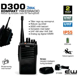 Zodiac D300 Kompakt Yrkesradio (IP55, UHF, VHF, Fallsikring)