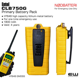 ENTEL CLB750G Nødbatteri - Primary Battery for HT649 GMDSS VHF Radio
    ● HT649 high capacity lithium-metal battery
    ● For one time emergency use