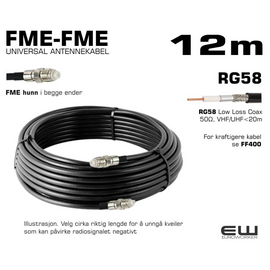 UNIVERSAL ANTENNEKABEL - 12m (FME-hunn, FME-hunn, RG58, Coax Low Loss)