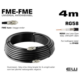 UNIVERSAL ANTENNEKABEL - 4m (FME-hunn, FME-hunn, RG58, Coax Low Loss)