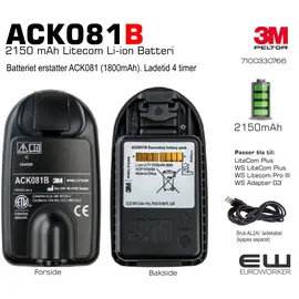 ACK081, Peltor batteri, Litecom batteri, .ACK081B Batteri til Litecom Plus & WS Litecom Pro III (2150mAh), 7100330766