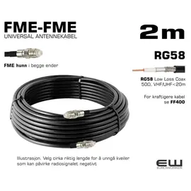 UNIVERSAL ANTENNEKABEL - 2m (FME-hunn, FME-hunn, RG58, Coax Low Loss)