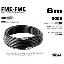 UNIVERSAL ANTENNEKABEL - 6m (FME-hunn, FME-hunn, RG58, Coax Low Loss)