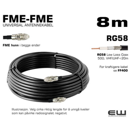 UNIVERSAL ANTENNEKABEL - 8m (FME-hunn, FME-hunn, RG58, Coax Low Loss)