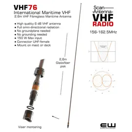 Scan VHF76 - 2,6m VHF Fibreglass Maritime Antenna