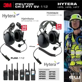 3M Peltor CH-3 PTT BLACK Standard Industri Headset til Hytera HP5, HP6, HP7 serie (og PD6- serie)