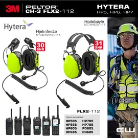 3M Peltor CH-3 FLX2 PTT Standard Industri Headset til Hytera HP5, HP6, HP7 serie (og PD6- serie)