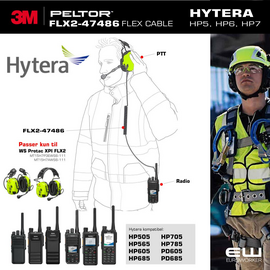 3M Peltor FLX2-47486 kabel for WS Protac XPI FLX2 til Hytera HP5, HP6, HP7-serier