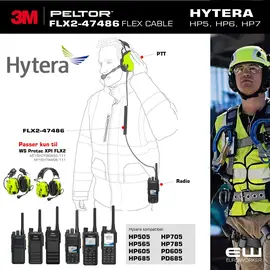 3M Peltor FLX2-47486 kabel for WS Protac XPI FLX2 til Hytera HP5, HP6, HP7-serier