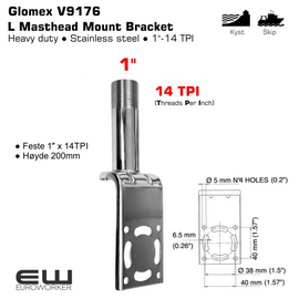 Glomex V9176 L Masthead Mount Bracket 1"-14TPI
