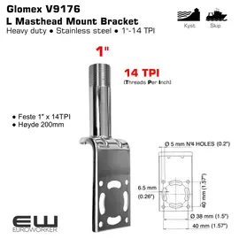Glomex V9176 L Masthead Mount Bracket 1"-14TPI