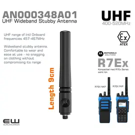 Motorola 400-520MHz 9cm UHF Stubby Atex Antenna (AN000348A01, R7Ex, UHF, 9cm, Atex)
