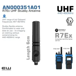 Motorola AN000351A01 R7Ex UHF Stubby Antenna (440-490MHz, 6cm, Atex)