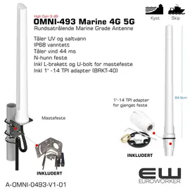 Poynting OMNI-493 4G-/5G-marineantenne 617-3800 MHz. Kraftig 4G-/5G-antenne A-OMNI-0493-V1-01