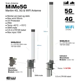 Scan Antenna Marine MiMo5G 18102-002 (2 elements) og 10000-183 (4 elements) 4G, 5G, og WiFi antenne