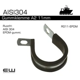 10 stk AISI304 - Gummiklemme A2 11mm (EPDM)