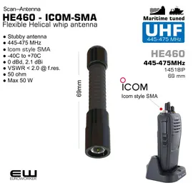 Scan Antenna HE460 Stubby for ICOM-SMA