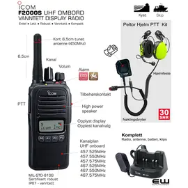 Icom F2000S Vanntett UHF Ombord Radio - Komplett pakkeløsning (IP67, MIL-STD-810G)
