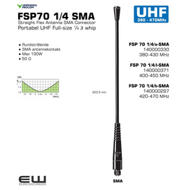 FSP 70 1/4/s-SMA 
140000330
380-430 MHz

FSP 70 1/4/l-SMA
140000371
400-450 MHz

FSP 70 1/4/h-SMA
140000297
420-470 MHz