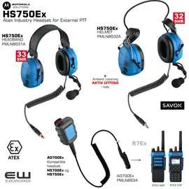 Savox HS750Ex Atex Industry Headset with Ambient Listening (J11, SNR30) PMLN8631A-Headband  PMLN8632A-Helmet_euroworker