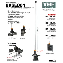 AIRBAND ANTRENNA - Scan Antenna BASE001 - VHF Rundstrålende Baseantenne (2,1 dBi gain, 22010-004)