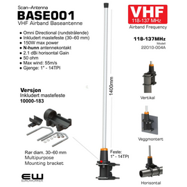 Scan Antenna BASE001 - 118-137MHz VHF Airband Rundstrålende Baseantenne (2,1 dBi gain)