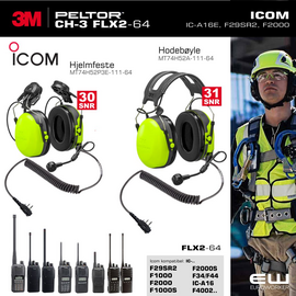 3M Peltor CH-3 FLX2 PTT Hi-Viz for Icom (A16E, F29SR2, F1000, F2000)