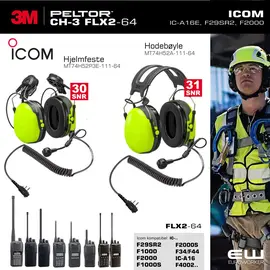 3M Peltor CH-3 FLX2 PTT Hi-Viz for Icom (A16E, F29SR2, F1000, F2000)