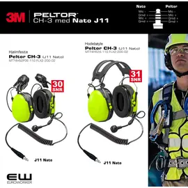 3M Peltor CH-3 Industriheadset med Nato terminert J11 Nexus