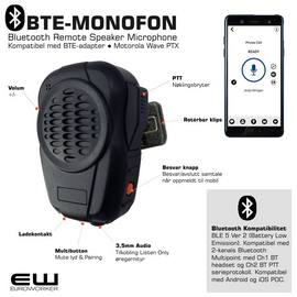 BTE-Monofon Blutetooth Remote Speaker Microphone (BLE 5, Wave PTX)