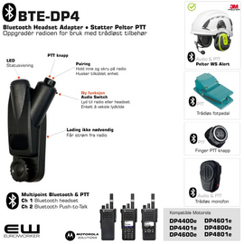 BTE-DP4 - Smart Bluetooth Adapter for Motorola DP4000-serie (Støtter Peltor PTT protokoll) DP4400e (DP4600e, DP4800e..)