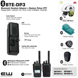 BTE-DP3 Smart Bluetooth Adapter for Motorola DP3441e og DP3661e (Peltor PTT protokoll)