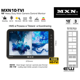 MXN10-TVI - 10" Heavy Duty Multi Camera Control Monitor (3 kameraer)