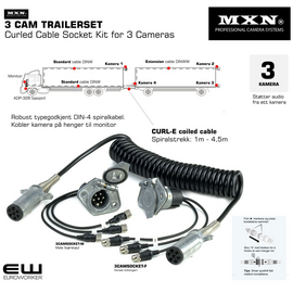 MXN 3 CAM TRAILERSET - Kit med Curled Cable Socket Kit for 3 Cameras