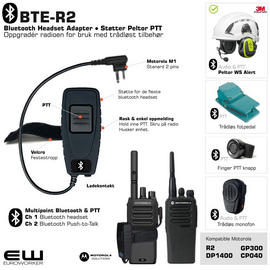 Bluetooth Headset Adapter for Motorola DP1400 og R2 (Peltor BT protokoll)