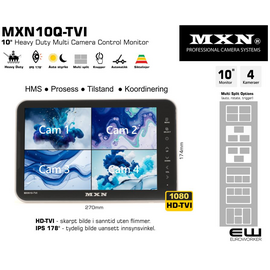 MXN10-TVI - 10" Heavy Duty Quad Multi View Monitor (4 kameraer)