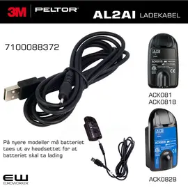 3M Peltor AL2AI USB ladekabel til ACK081 og ACK082B