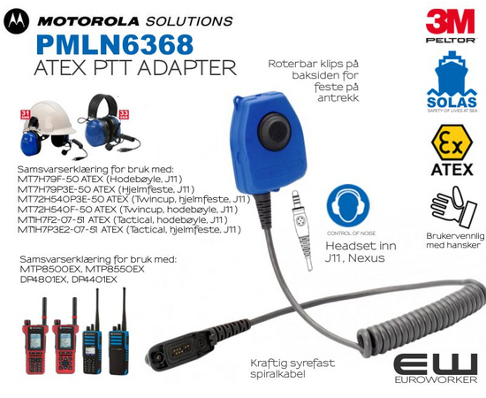 3M Peltor PMLN6368 Atex PTT Adapter - Motorola DP4X01EX & MTP85X0EX