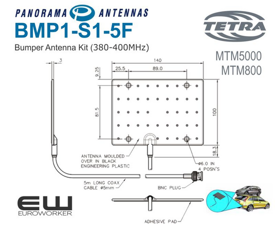 TETRA bilantenne - Støtfangermontert (BMP2-DPD-S1-5F) (MTM5000)