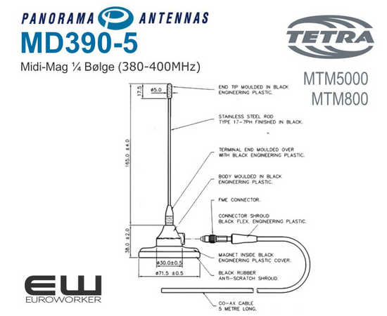 Magnetfot TETRA antenne - (MD390-5) (MTM5000)