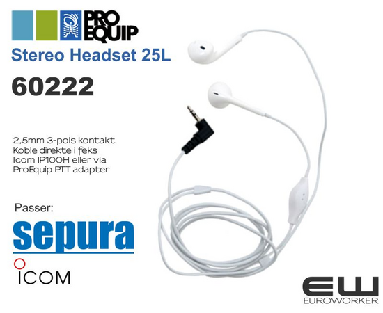 ProEquip Stereoheadset 25L Listen Only (iPhone type, 2,5mm)